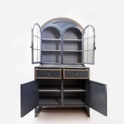 Buffet vaisselier double corps bois laqué gris - une paire disponible (B)