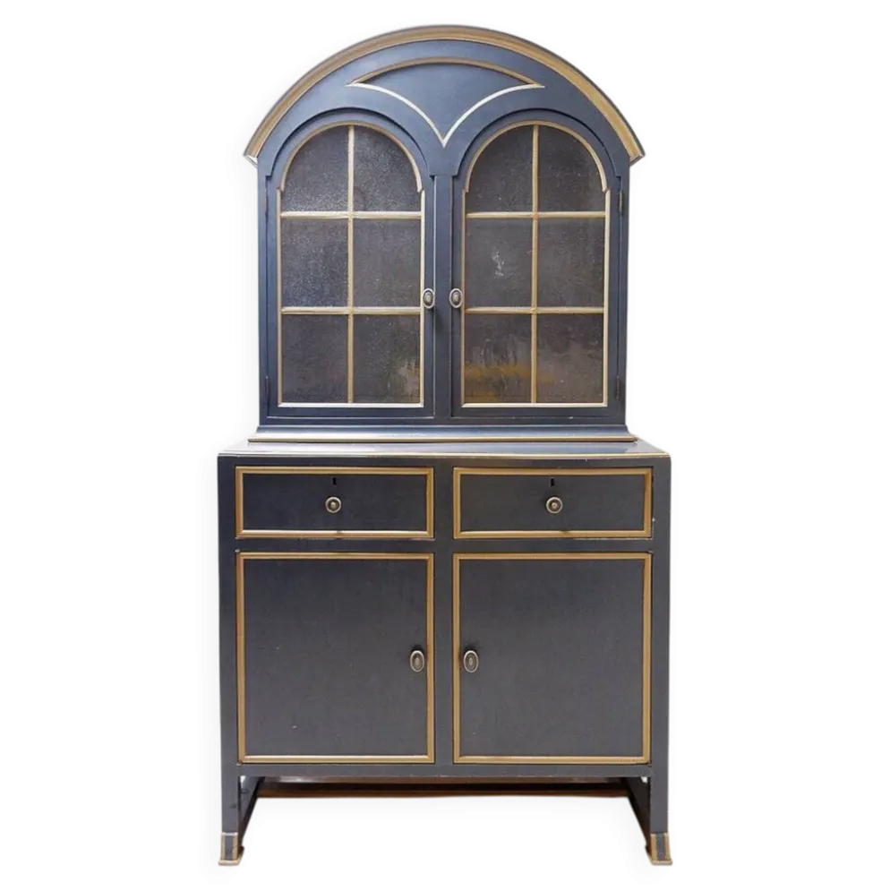 Buffet vaisselier double corps bois laqué gris - une paire disponible (B)