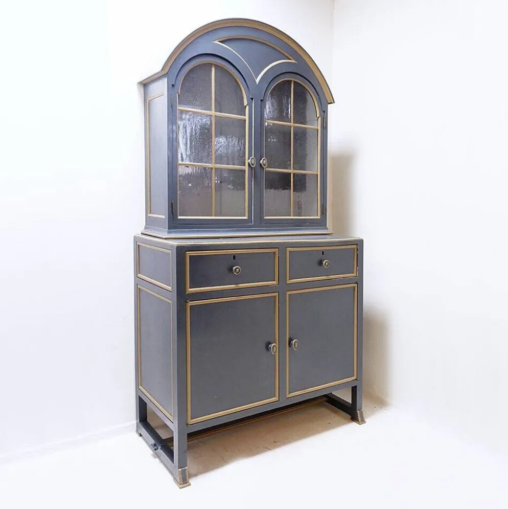 Buffet vaisselier double corps bois laqué gris - une paire disponible (B)