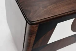 Buffet vintage des années 1950, moderniste, en noyer, motif géométrique Op Art.
