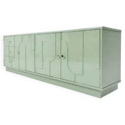 Buffet vintage des années 1970, vert pastel, relief, finition brillante, chrome