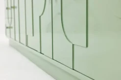 Buffet vintage des années 1970, vert pastel, relief, finition brillante, chrome