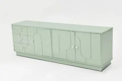 Buffet vintage des années 1970, vert pastel, relief, finition brillante, chrome