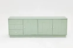 Buffet vintage des années 1970, vert pastel, relief, finition brillante, chrome