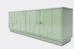 Buffet vintage des années 1970, vert pastel, relief, finition brillante, chrome
