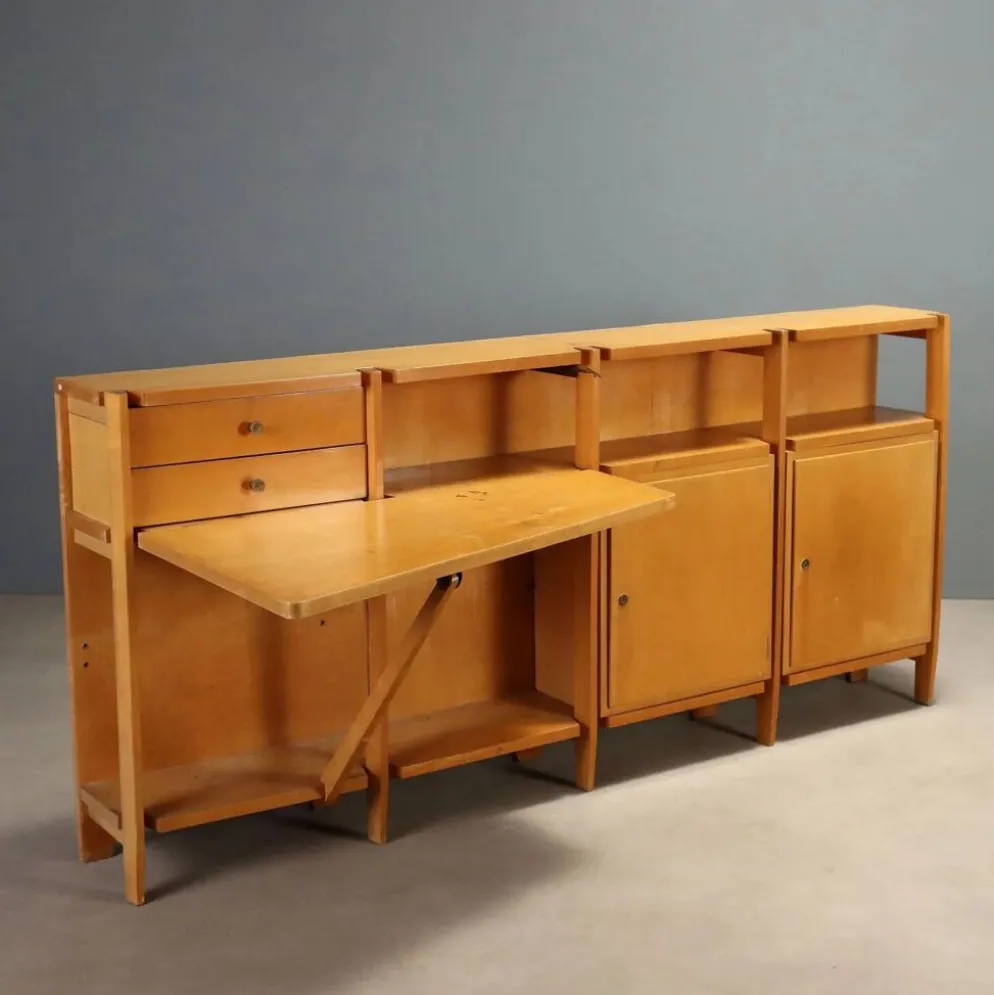 Buffet vintage en placage de peuplier, design Italie années 1960