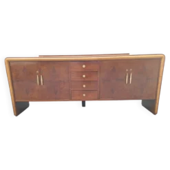 Buffet vintage en racine de noyer et bois d'érable avec détails en laiton, années 1940.