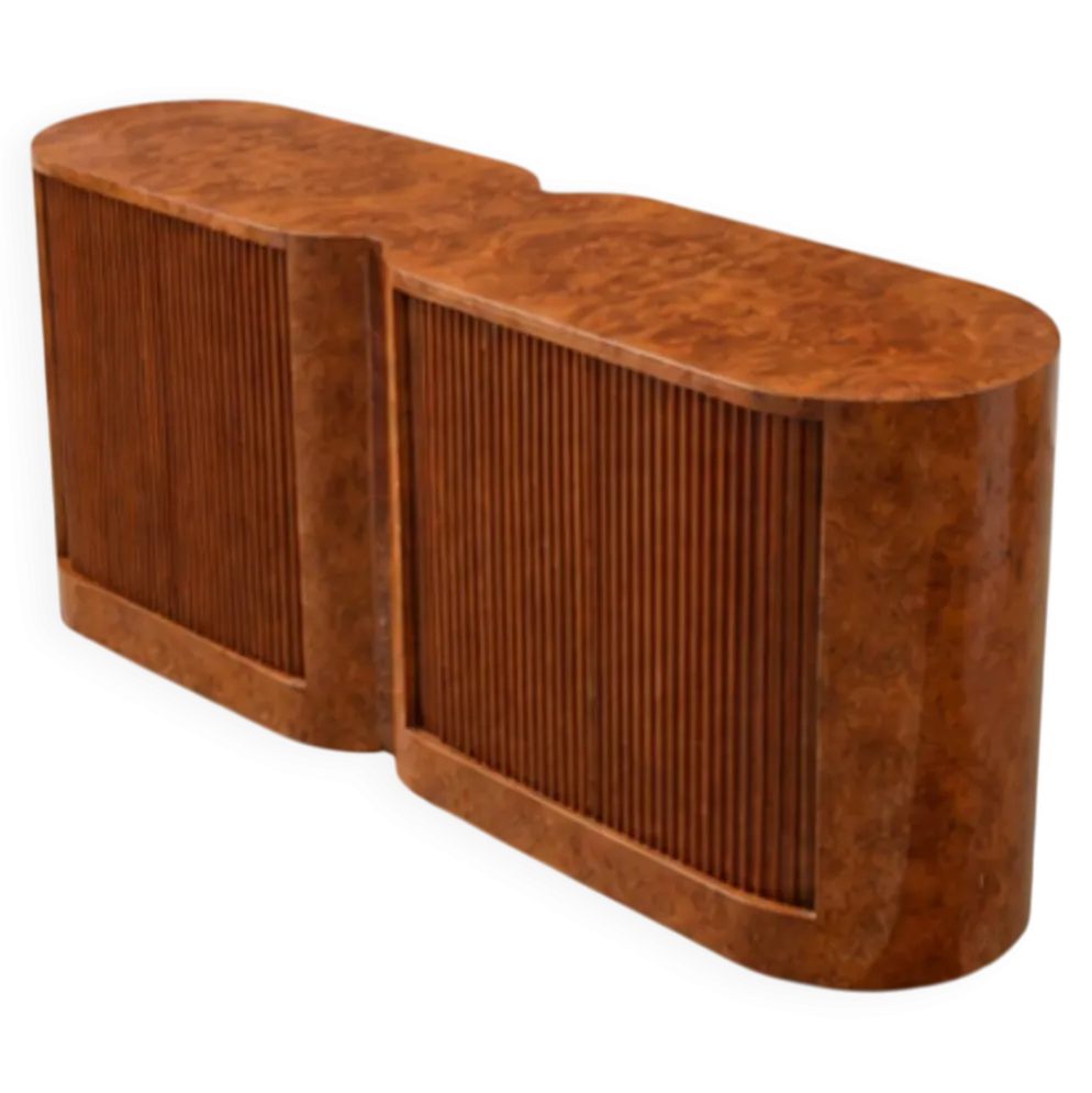 Buffet vintage à portes tambour en loupe de bois