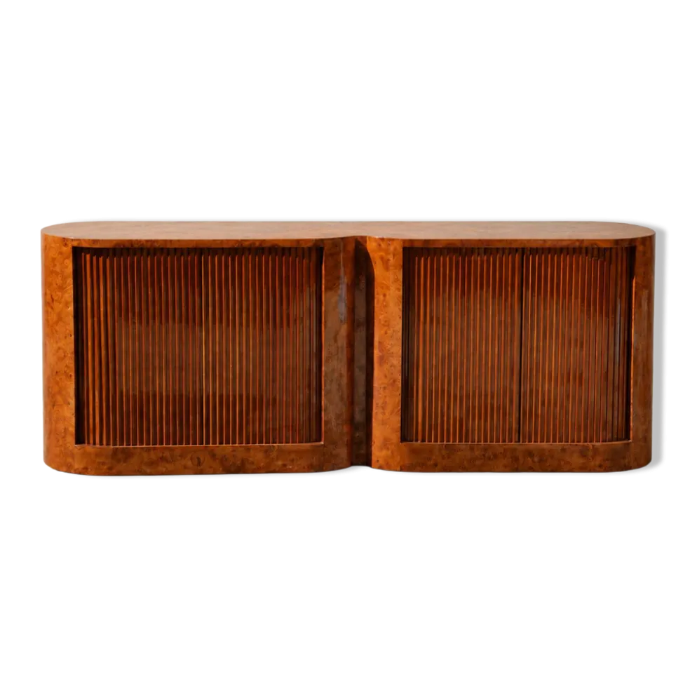Buffet vintage à portes tambour en loupe de bois