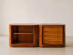 Buffet vintage à portes tambour en loupe de bois
