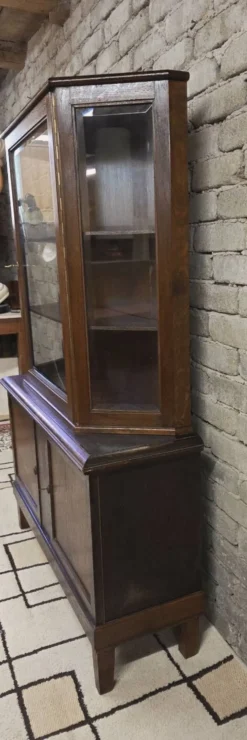 Buffet vitrine deux corps vintage en chêne années 50