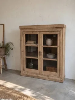 Buffet vitrine en chêne – 2 portes avec vitres