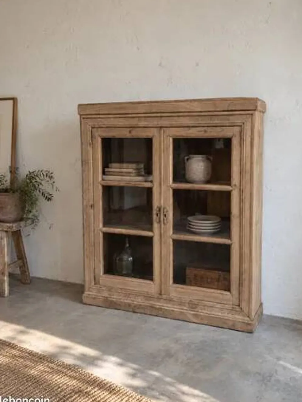Buffet vitrine en chêne – 2 portes avec vitres