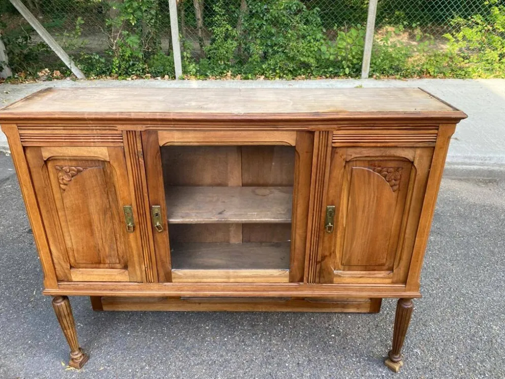 Buffet vitrine vintage art déco 1940 en chêne massif idéal meuble TV