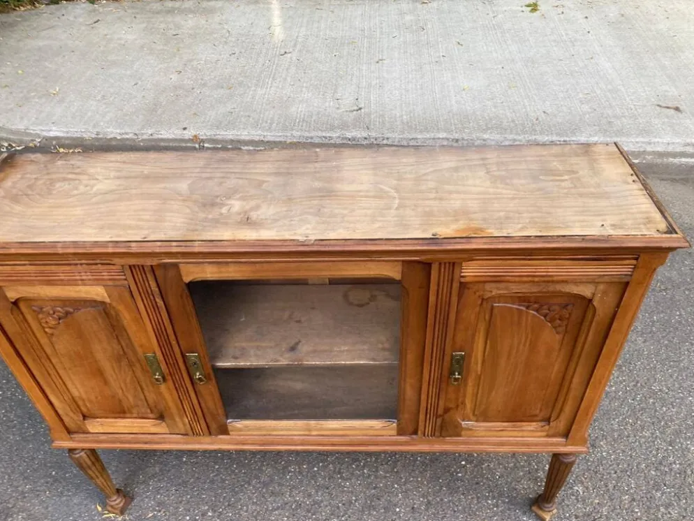 Buffet vitrine vintage art déco 1940 en chêne massif idéal meuble TV