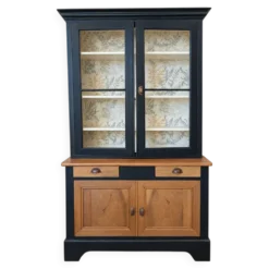 Buffet vitré, vaisselier, bibliothèque ancienne Noir et Bois naturel