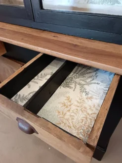 Buffet vitré, vaisselier, bibliothèque ancienne Noir et Bois naturel