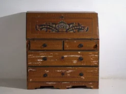 Bureau abattant suédois peint ancien – meuble folk scandinave – année 1783