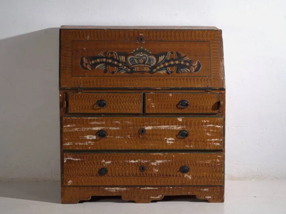 Bureau abattant suédois peint ancien – meuble folk scandinave – année 1783