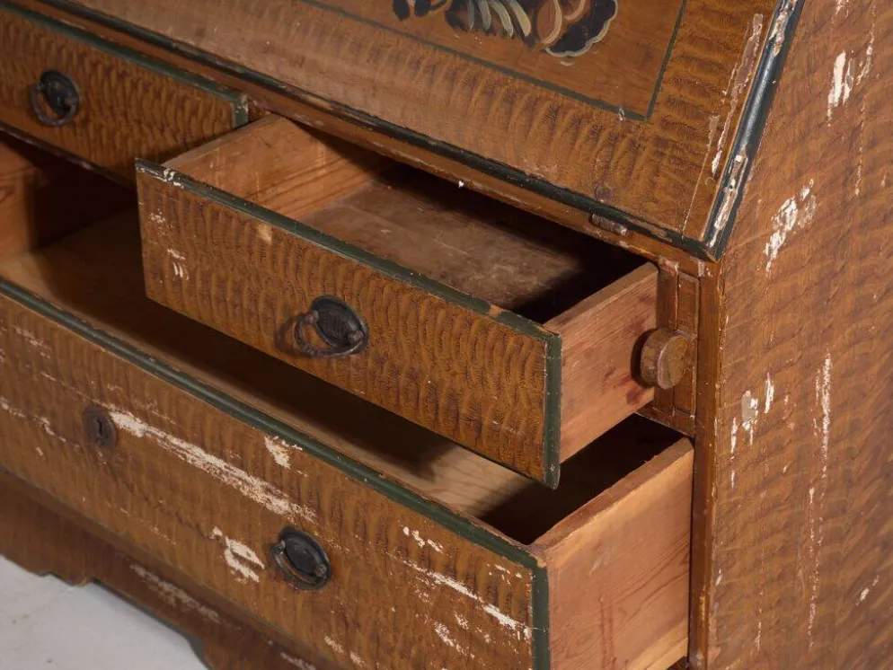 Bureau abattant suédois peint ancien – meuble folk scandinave – année 1783