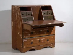Bureau abattant suédois peint ancien – meuble folk scandinave – année 1783