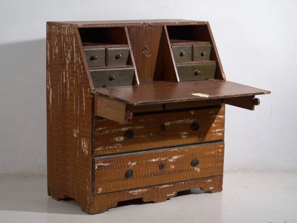 Bureau abattant suédois peint ancien – meuble folk scandinave – année 1783