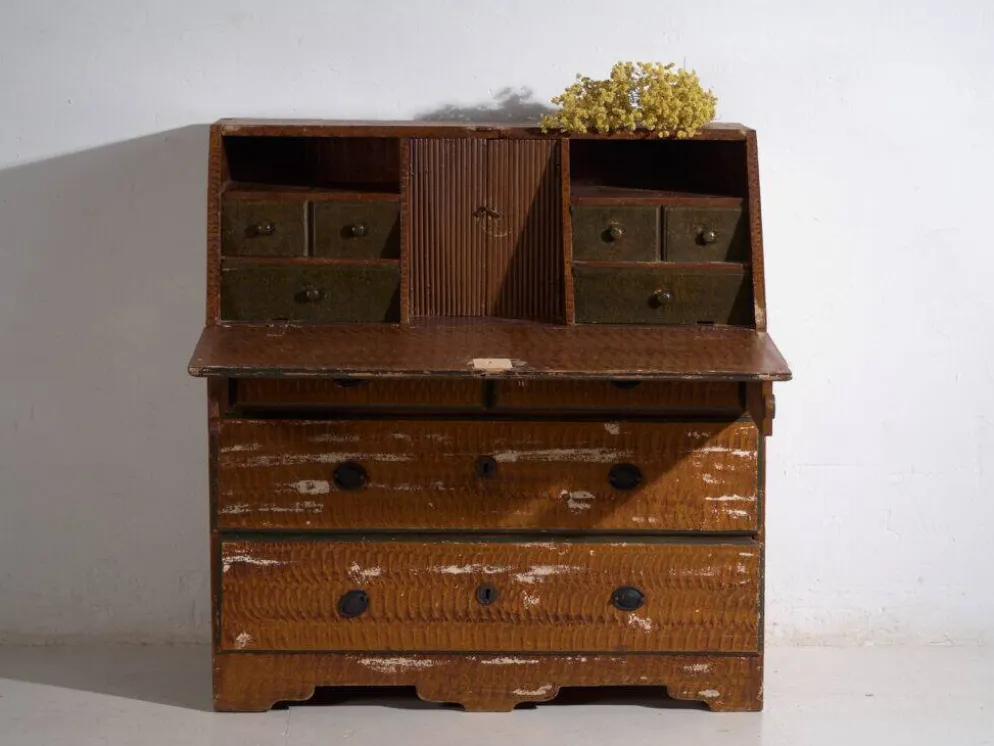 Bureau abattant suédois peint ancien – meuble folk scandinave – année 1783
