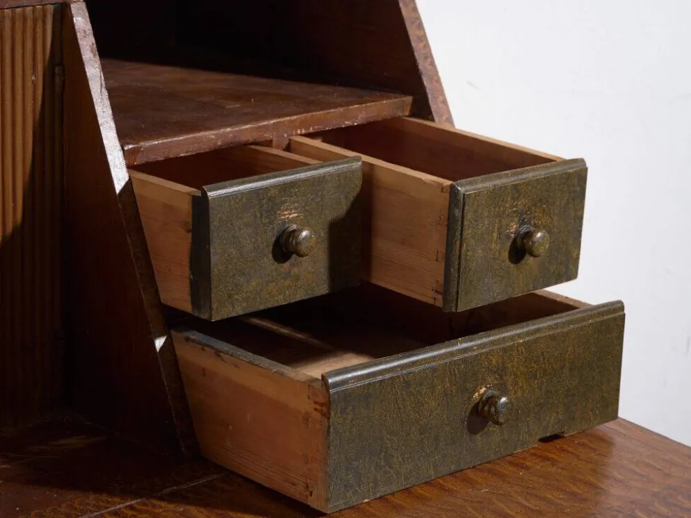 Bureau abattant suédois peint ancien – meuble folk scandinave – année 1783