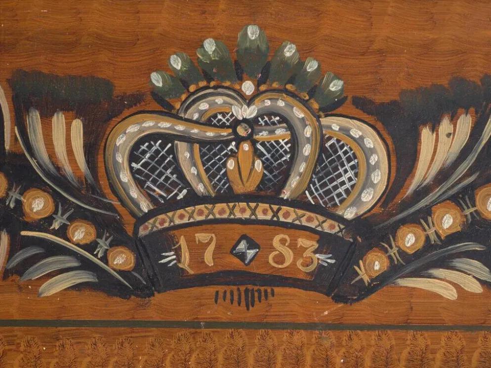 Bureau abattant suédois peint ancien – meuble folk scandinave – année 1783