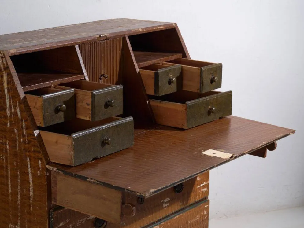 Bureau abattant suédois peint ancien – meuble folk scandinave – année 1783