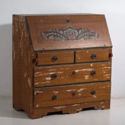 Bureau abattant suédois peint ancien – meuble folk scandinave – année 1783