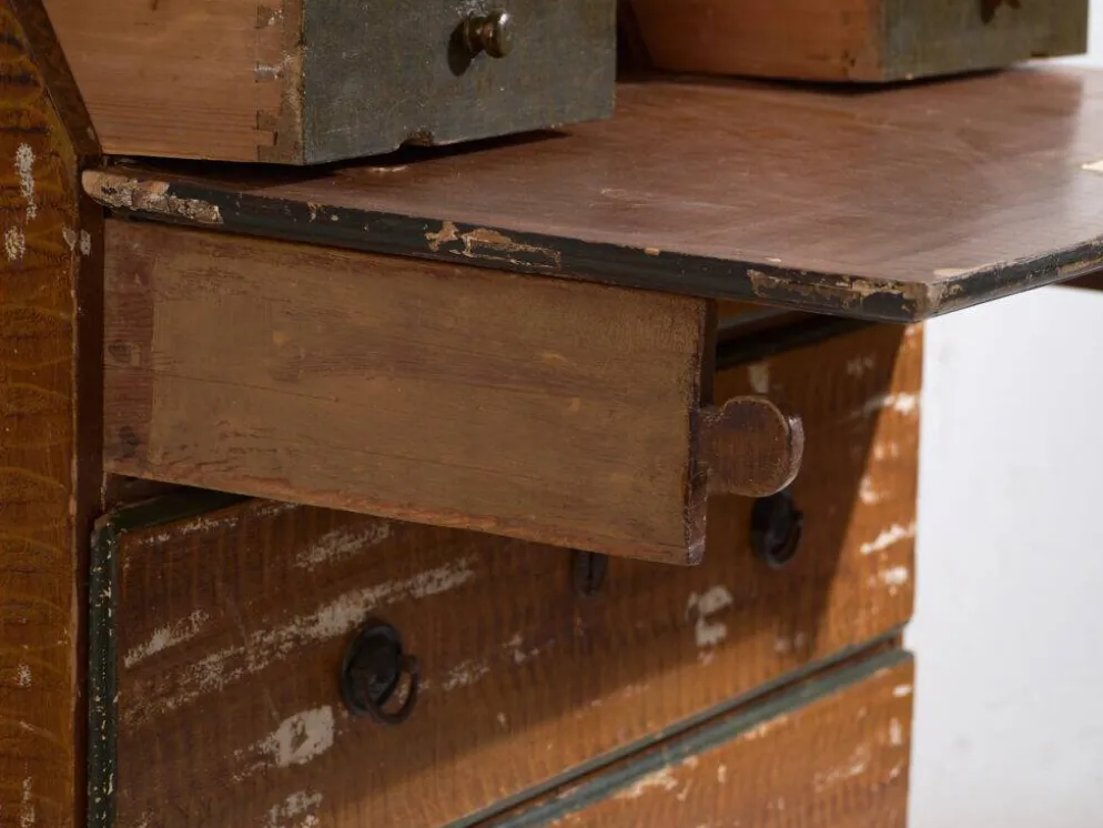 Bureau abattant suédois peint ancien – meuble folk scandinave – année 1783