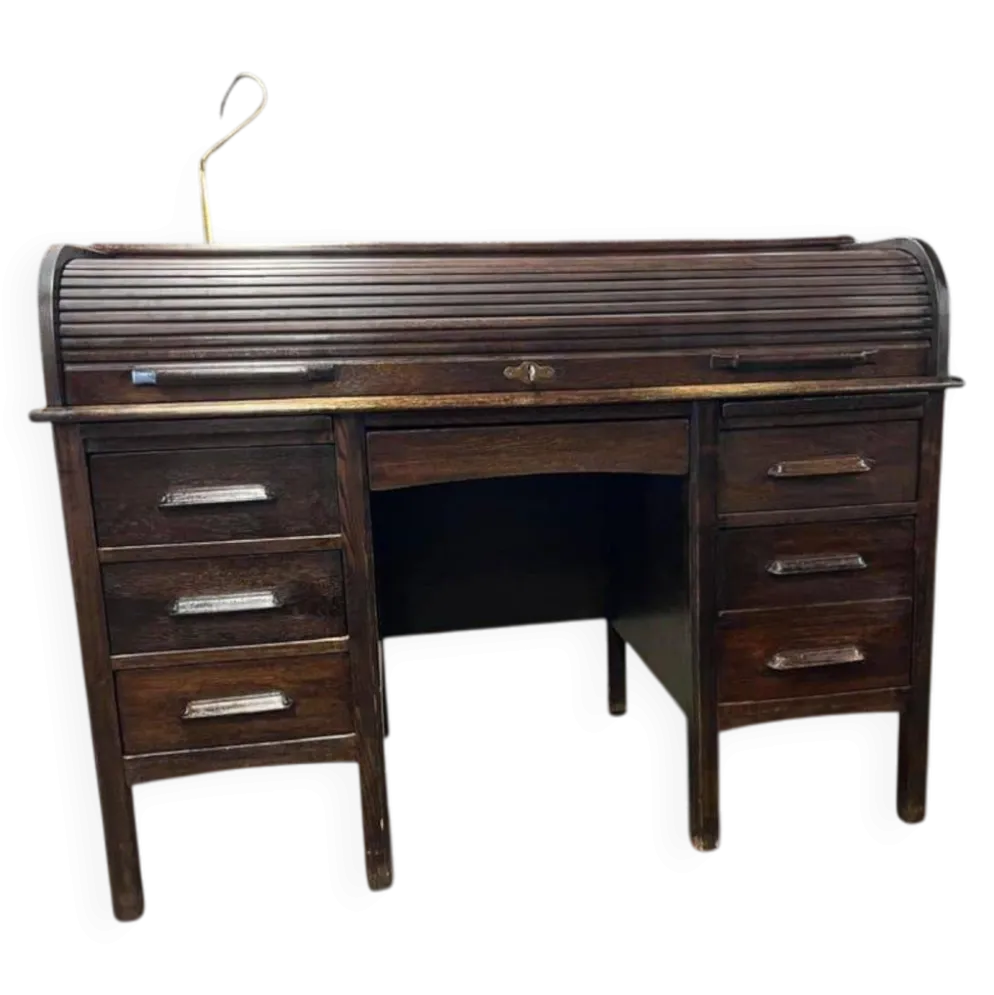 Bureau américain vintage en bois avec volet roulant