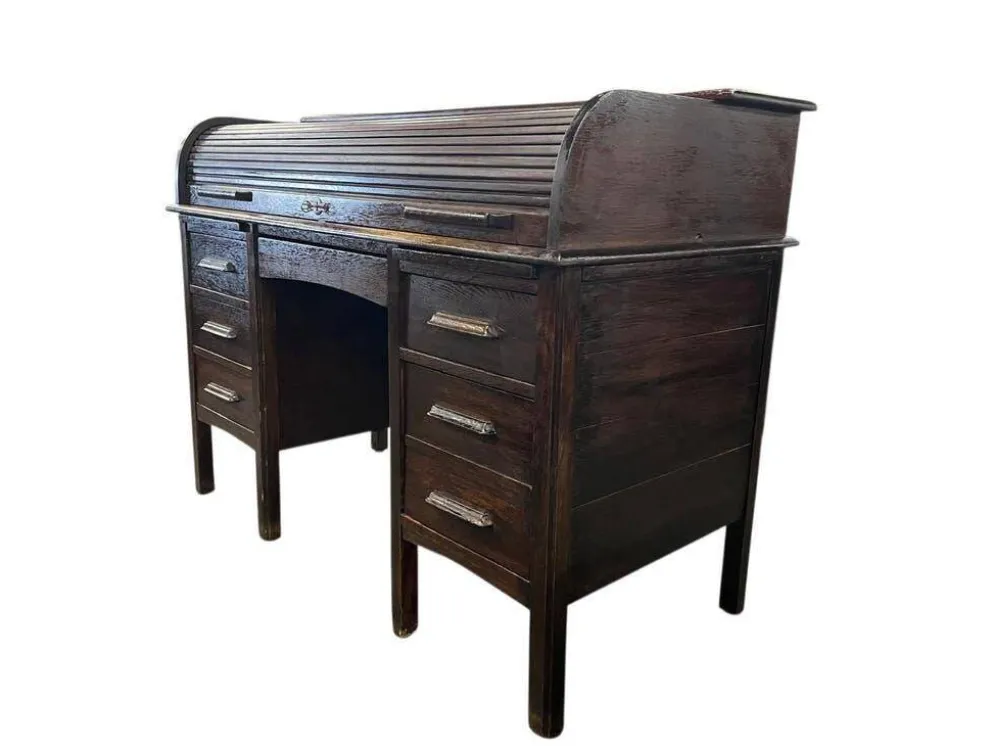 Bureau américain vintage en bois avec volet roulant