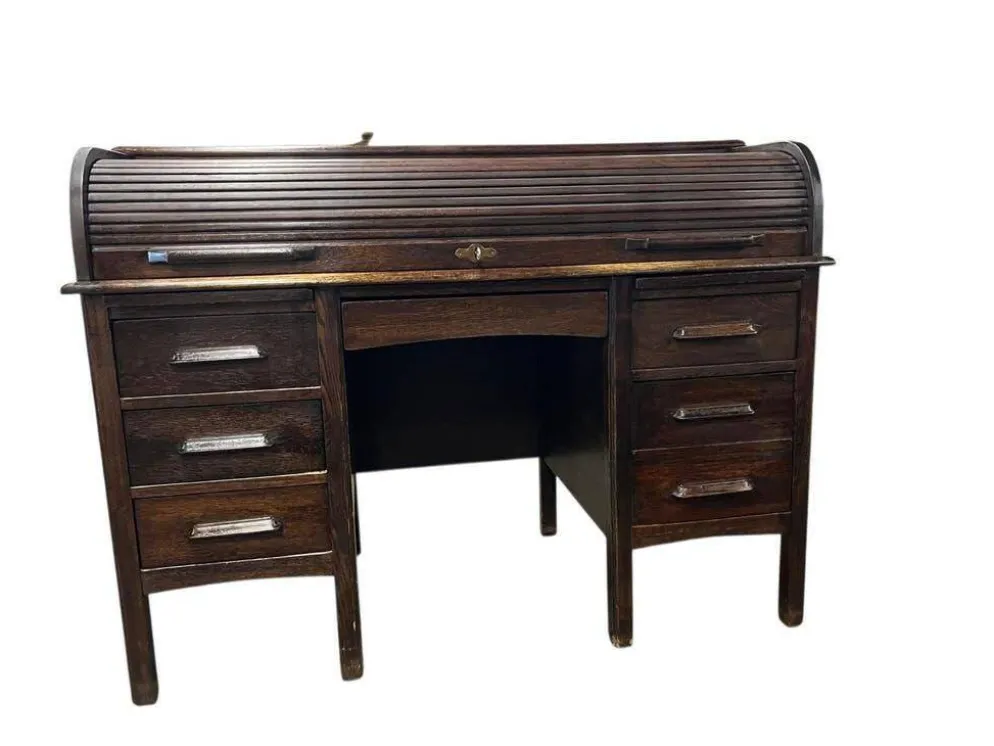 Bureau américain vintage en bois avec volet roulant