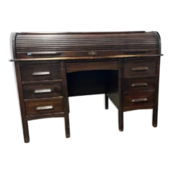 Bureau américain vintage en bois avec volet roulant