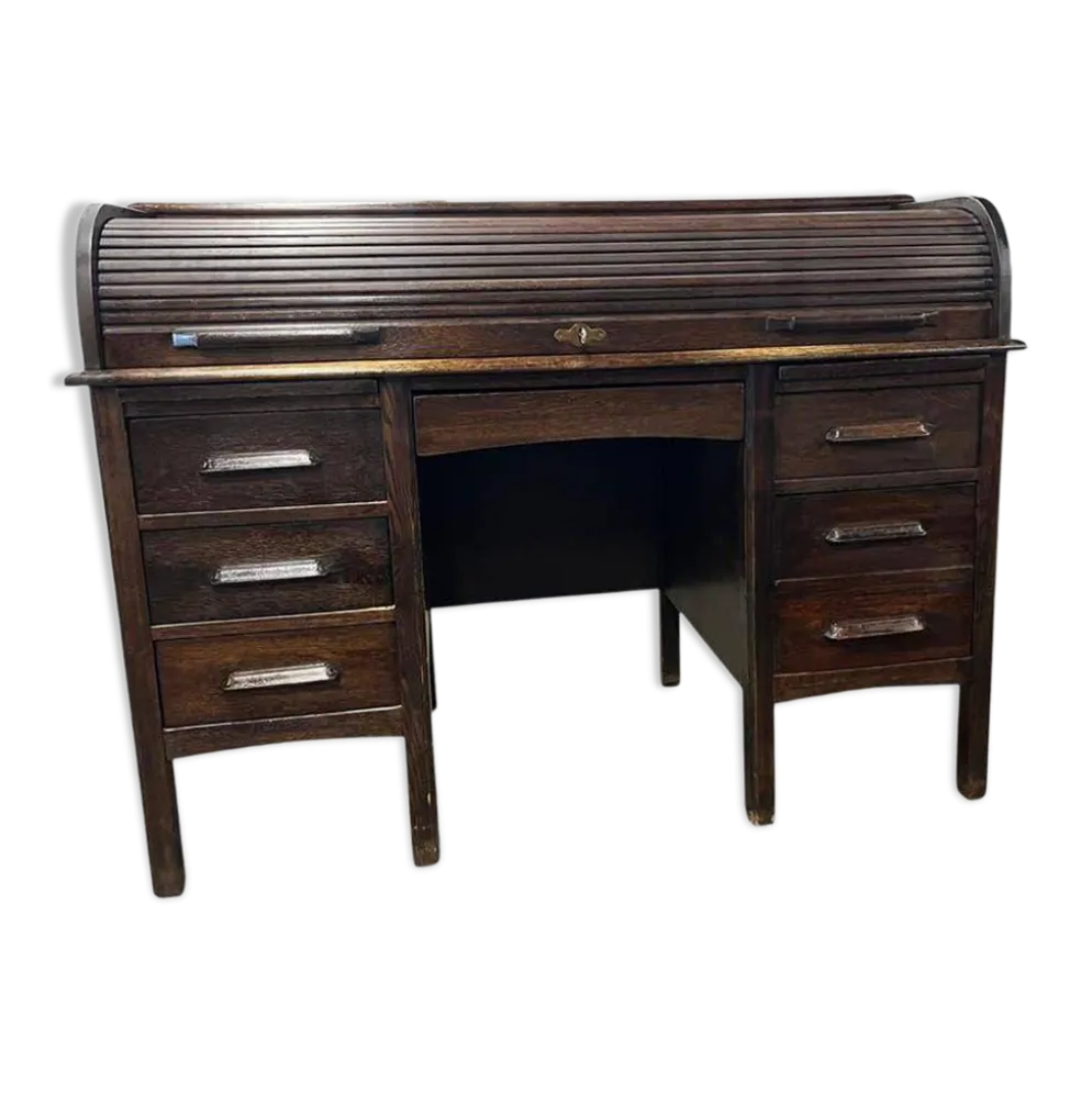 Bureau américain vintage en bois avec volet roulant