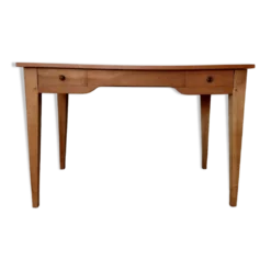 Bureau ancien à double tiroir, pieds gainés, XIXème