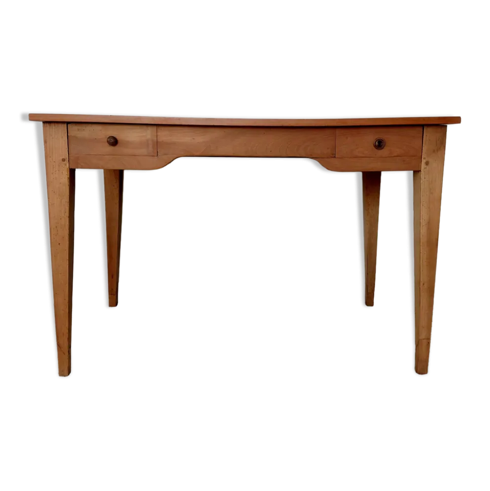 Bureau ancien à double tiroir, pieds gainés, XIXème