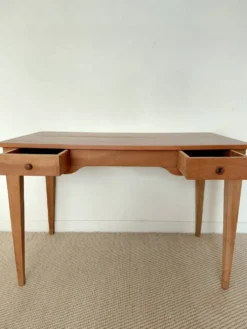 Bureau ancien à double tiroir, pieds gainés, XIXème