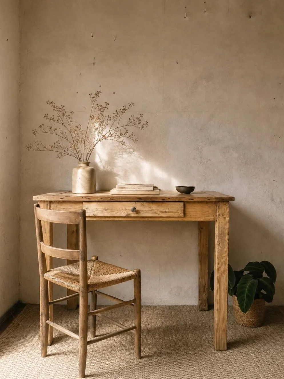 Bureau ancien en bois massif style campagne chic