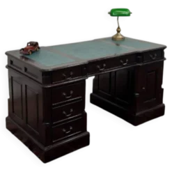 Bureau anglais classique avec incrustation en cuir vert