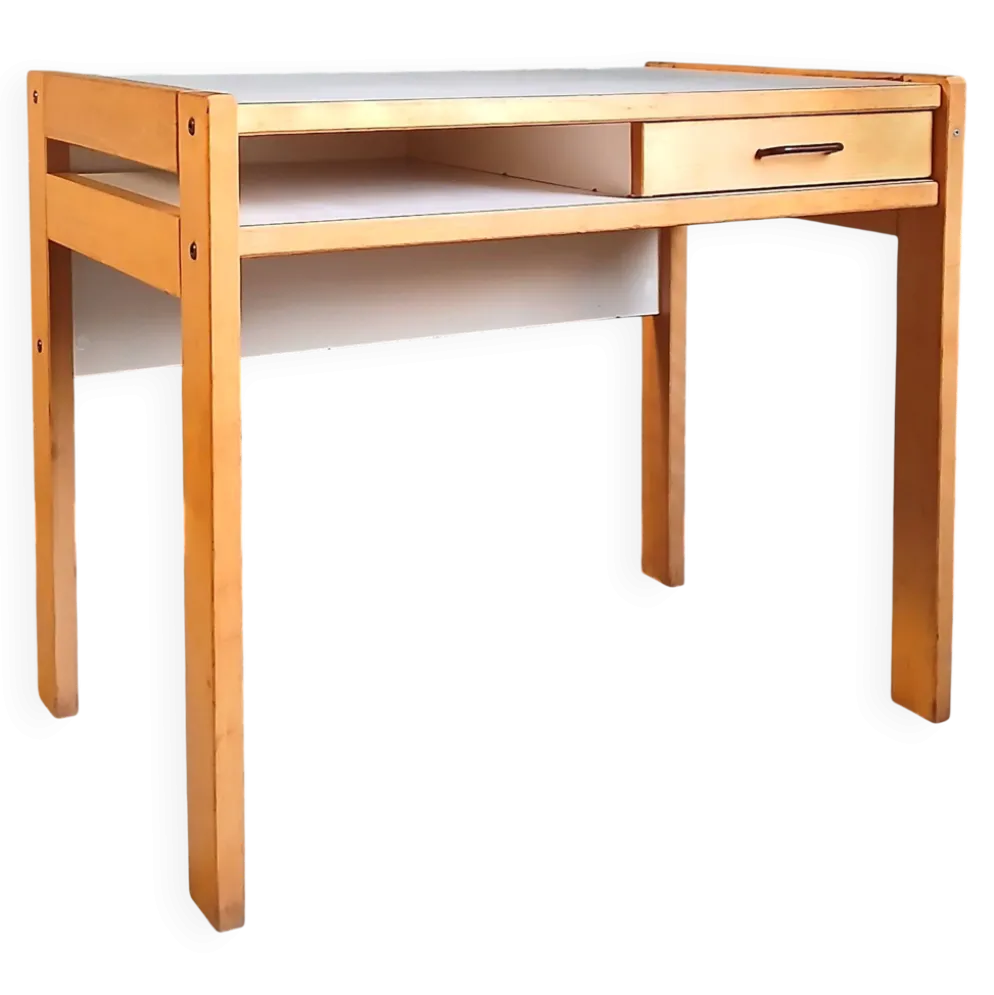 Bureau A. Sornay (dlg) en hêtre massif & stratifié blanc