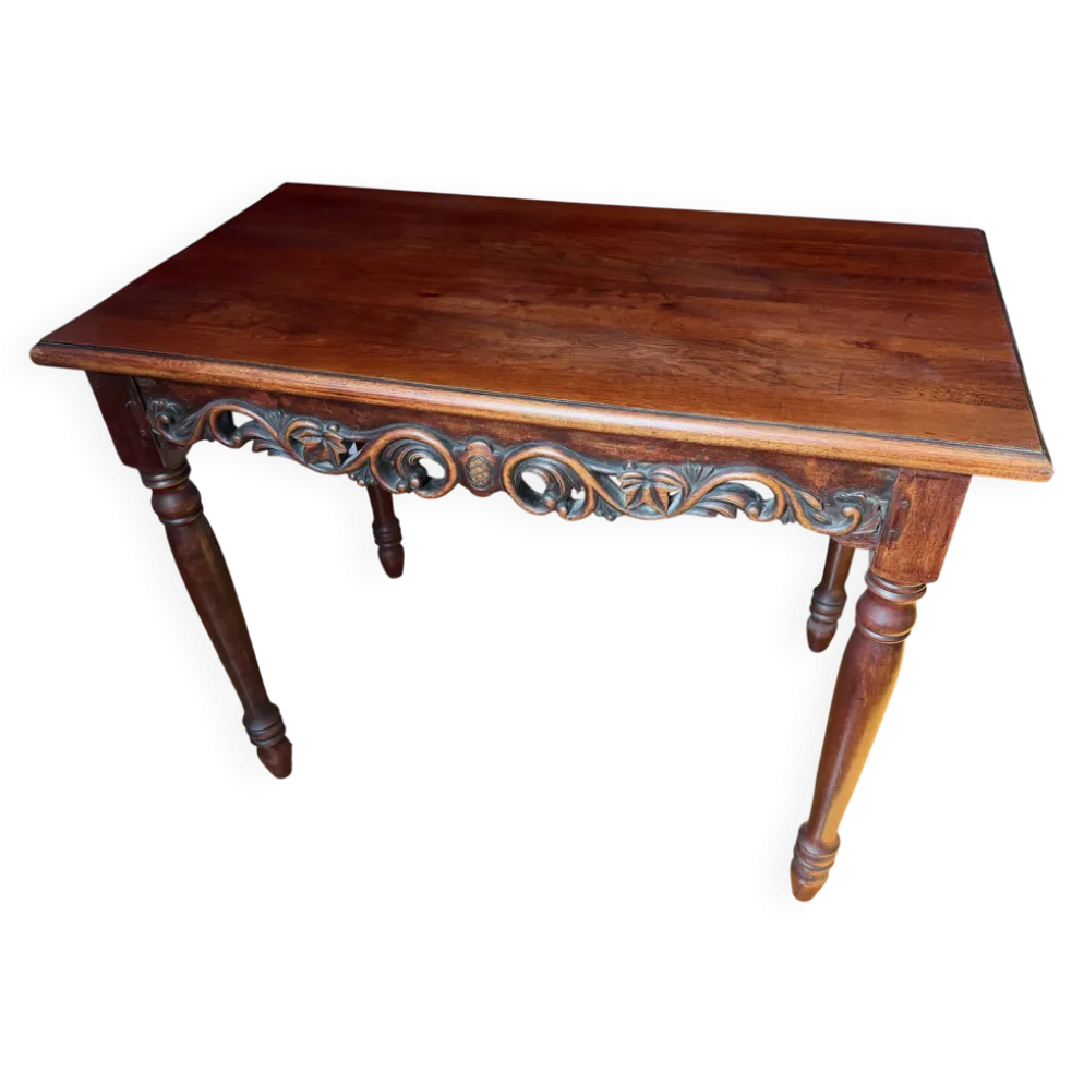 Bureau Belle Époque — Acajou sculpté ajouré, pieds balustres