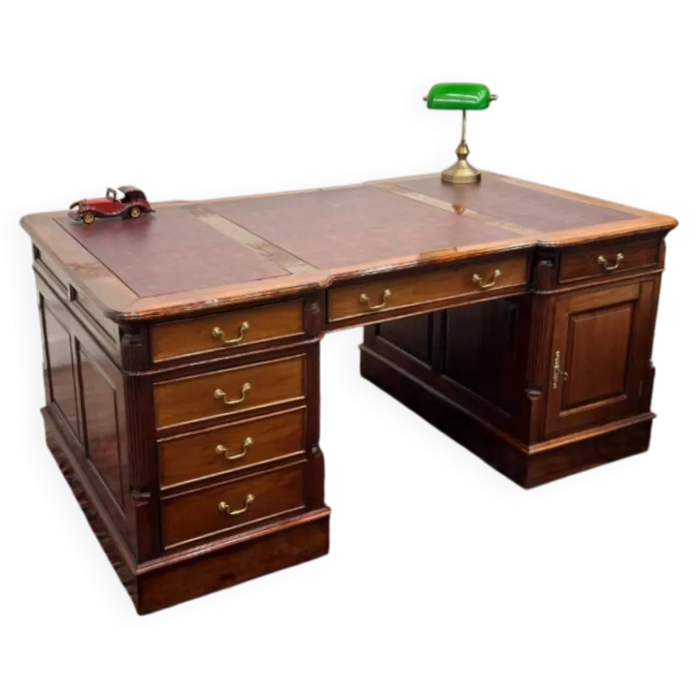 Bureau classique en cuir bordeaux Partnerdesk