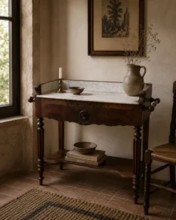 Bureau coiffeuse en bois et marbre