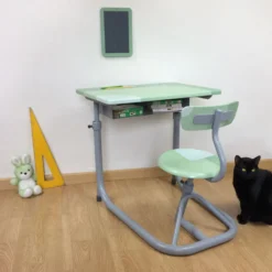 Bureau écolier vert et gris ajustable