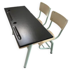Bureau écolier vintage 2 places entièrement rénové – Plateau ardoise
