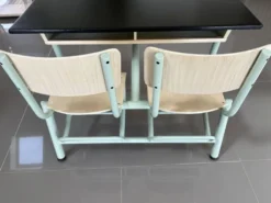 Bureau écolier vintage 2 places entièrement rénové – Plateau ardoise