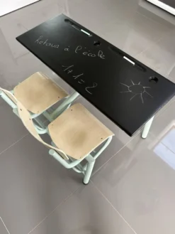Bureau écolier vintage 2 places entièrement rénové – Plateau ardoise